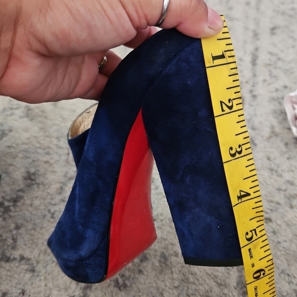 Christian Louboutin Womens Blue Suede Roche Chunky Peep Toe Mule 40 8US - Picture 13 of 15